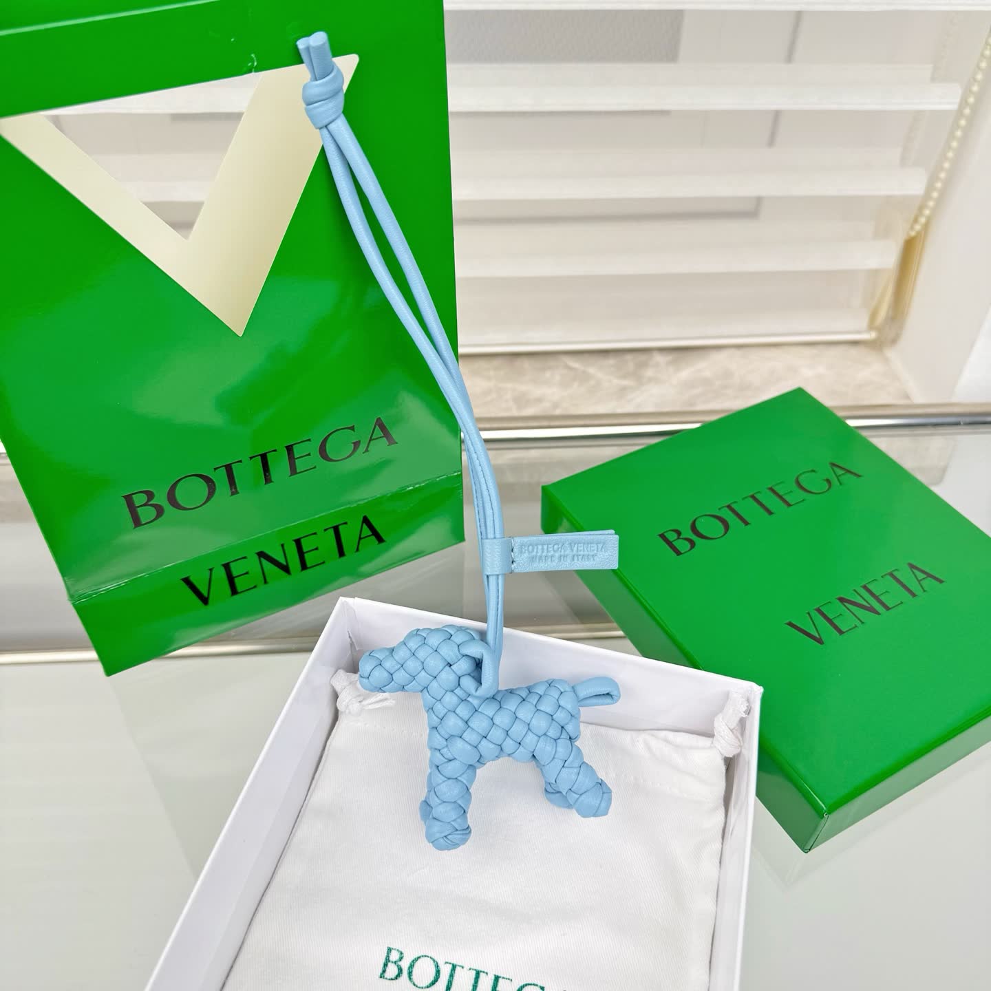 Bottega Veneta Blue Intrecciato Leather Keychain